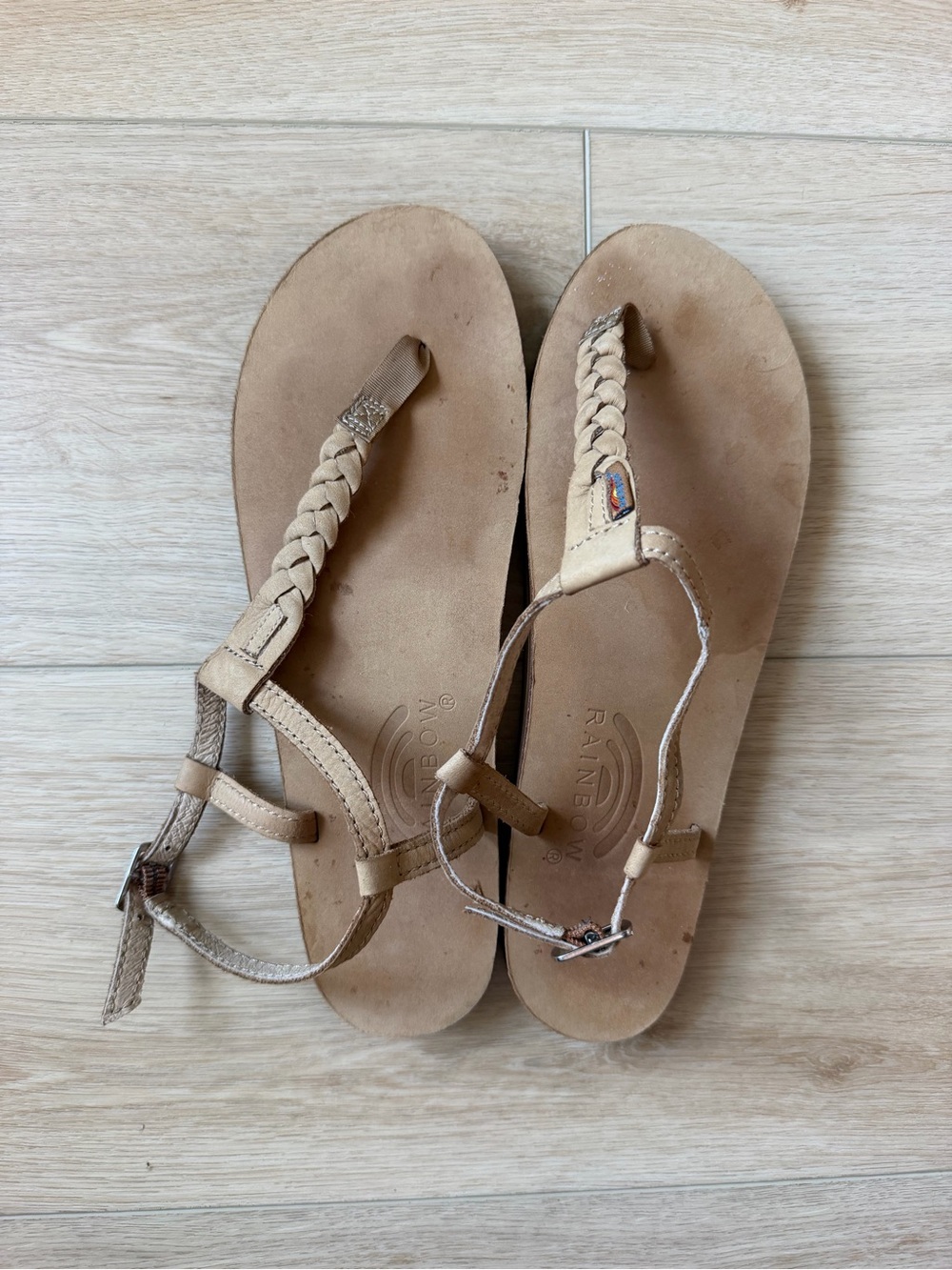 Rainbow Sandals Women's Tan Braided Leather Thong Sandals